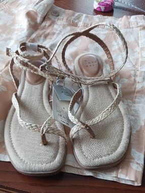 a new day Beige Braided Wrap Sandals